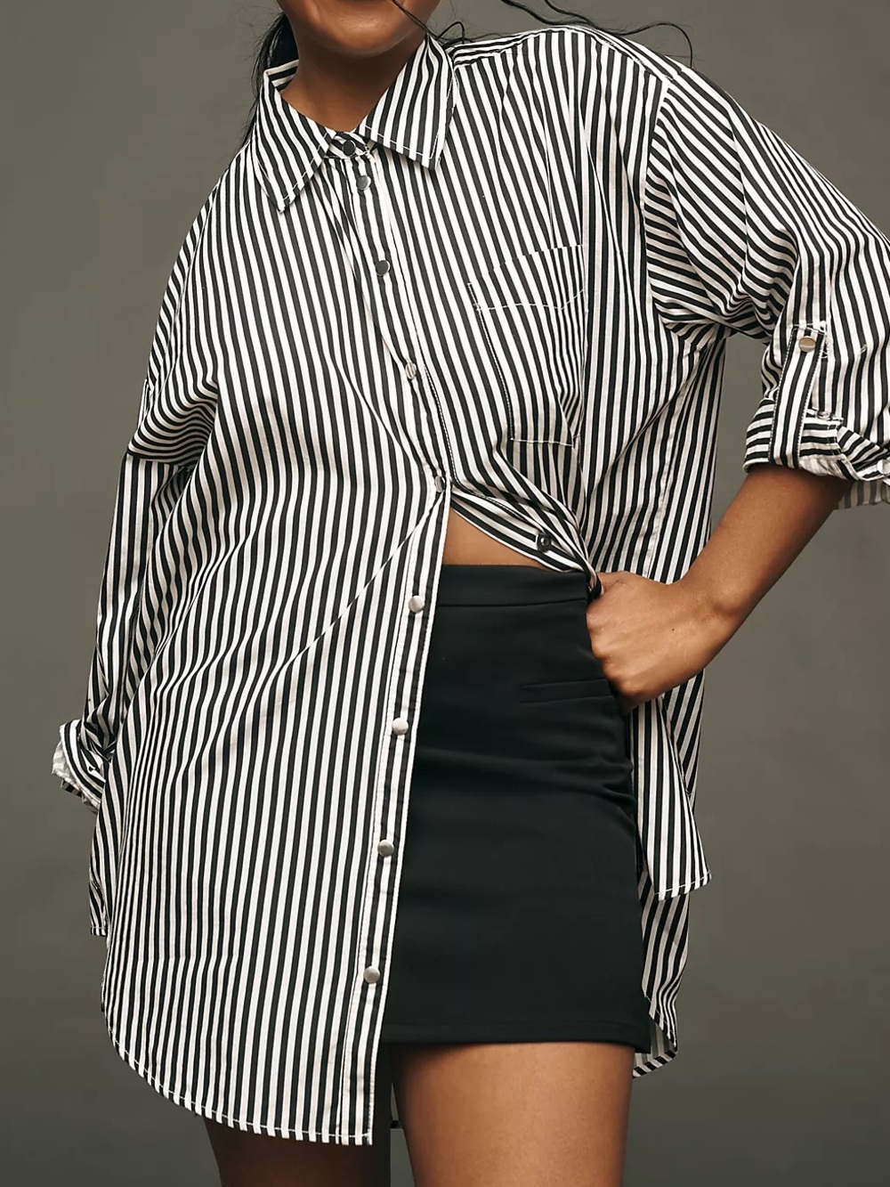 MAEVE 100% Cotton Bennet Stripe Buttondown Shirt in green and white